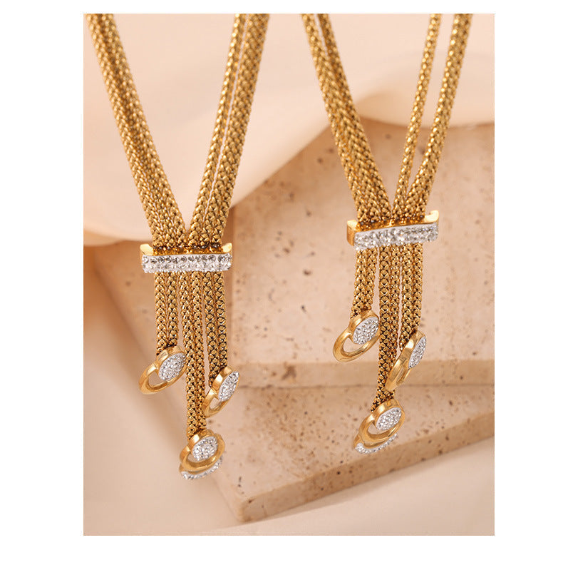 Gold Diamond and Enamel Pendant Multilayer Necklace Bracelet Set