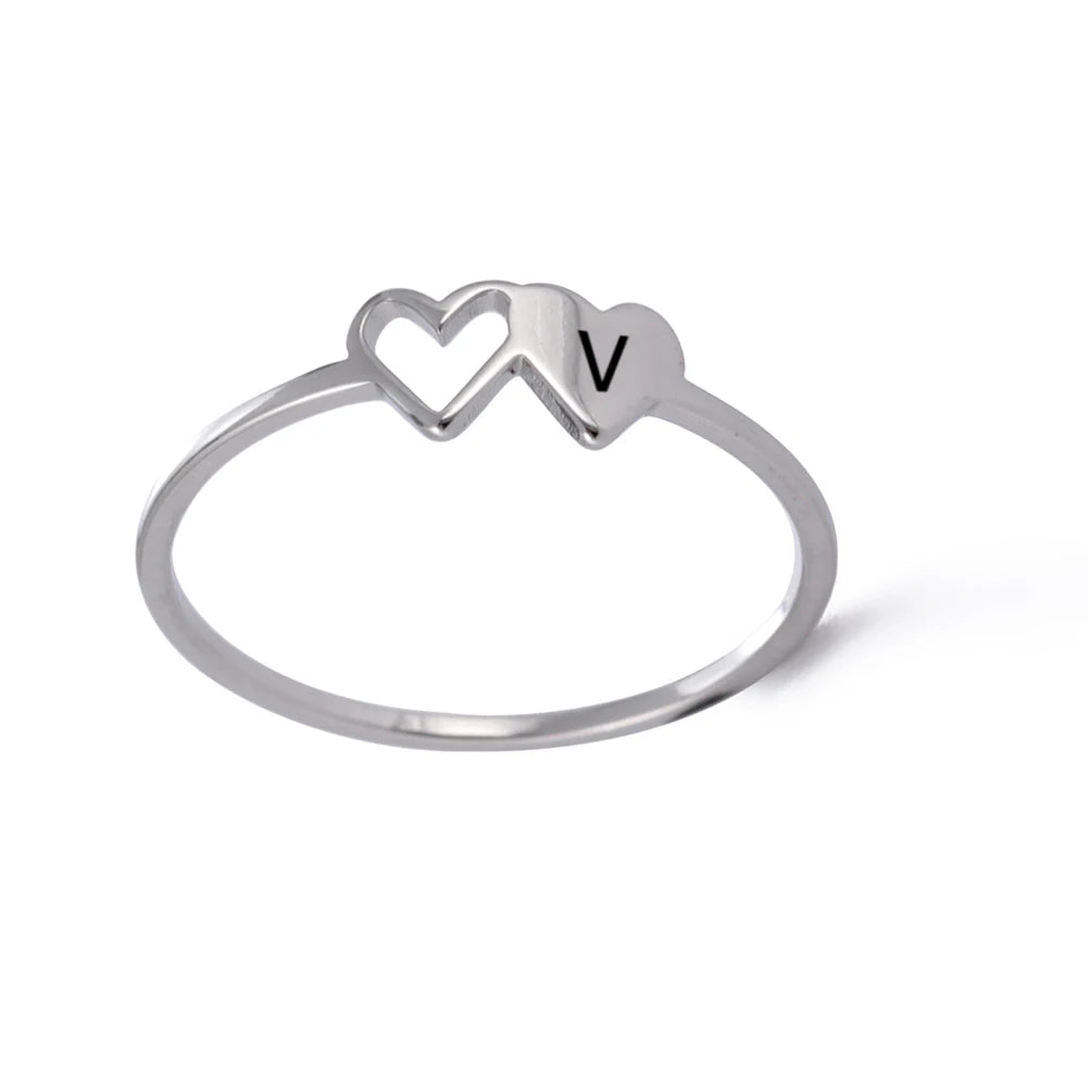 A–Z Initial Letter Double Heart Ring