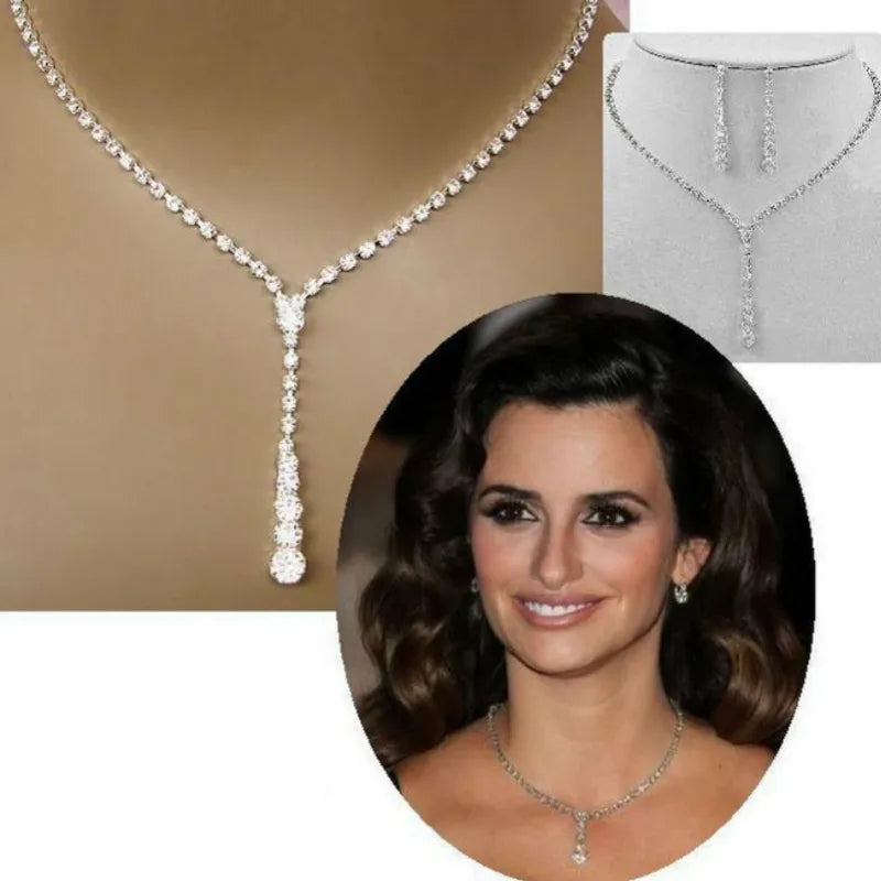 Rhinestone Necklace And Earrings for Bridal, Bridesmaid And Wedding Accessories