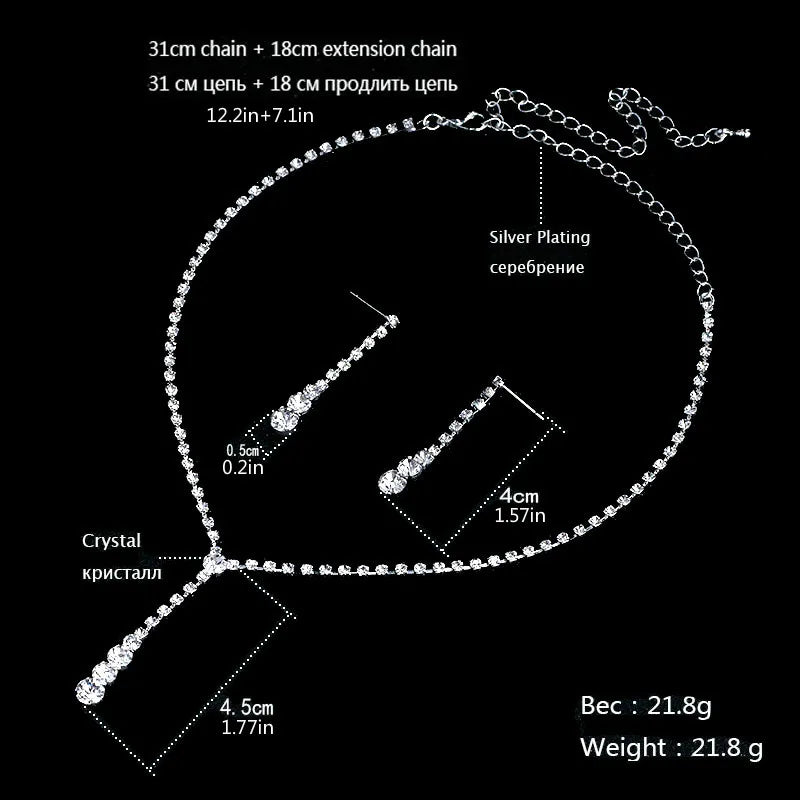 Rhinestone Necklace And Earrings for Bridal, Bridesmaid And Wedding Accessories