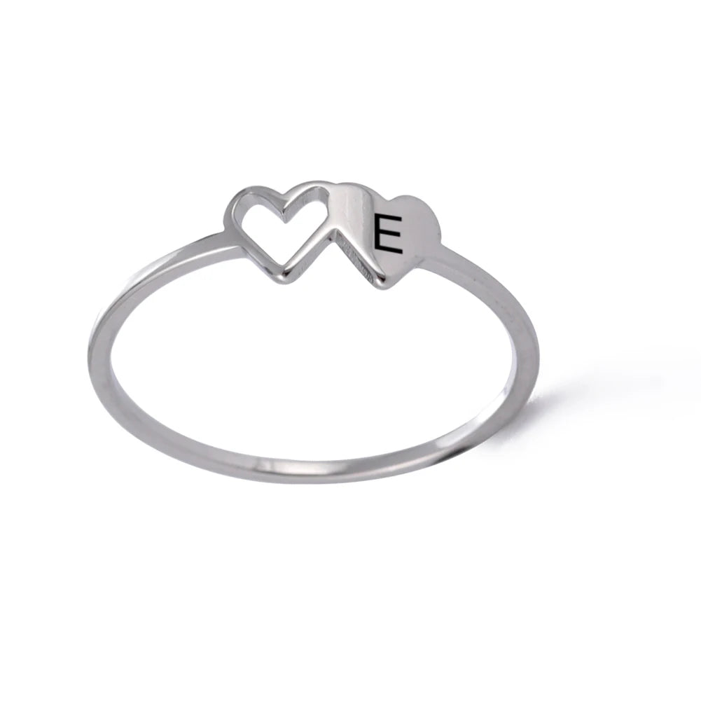A–Z Initial Letter Double Heart Ring