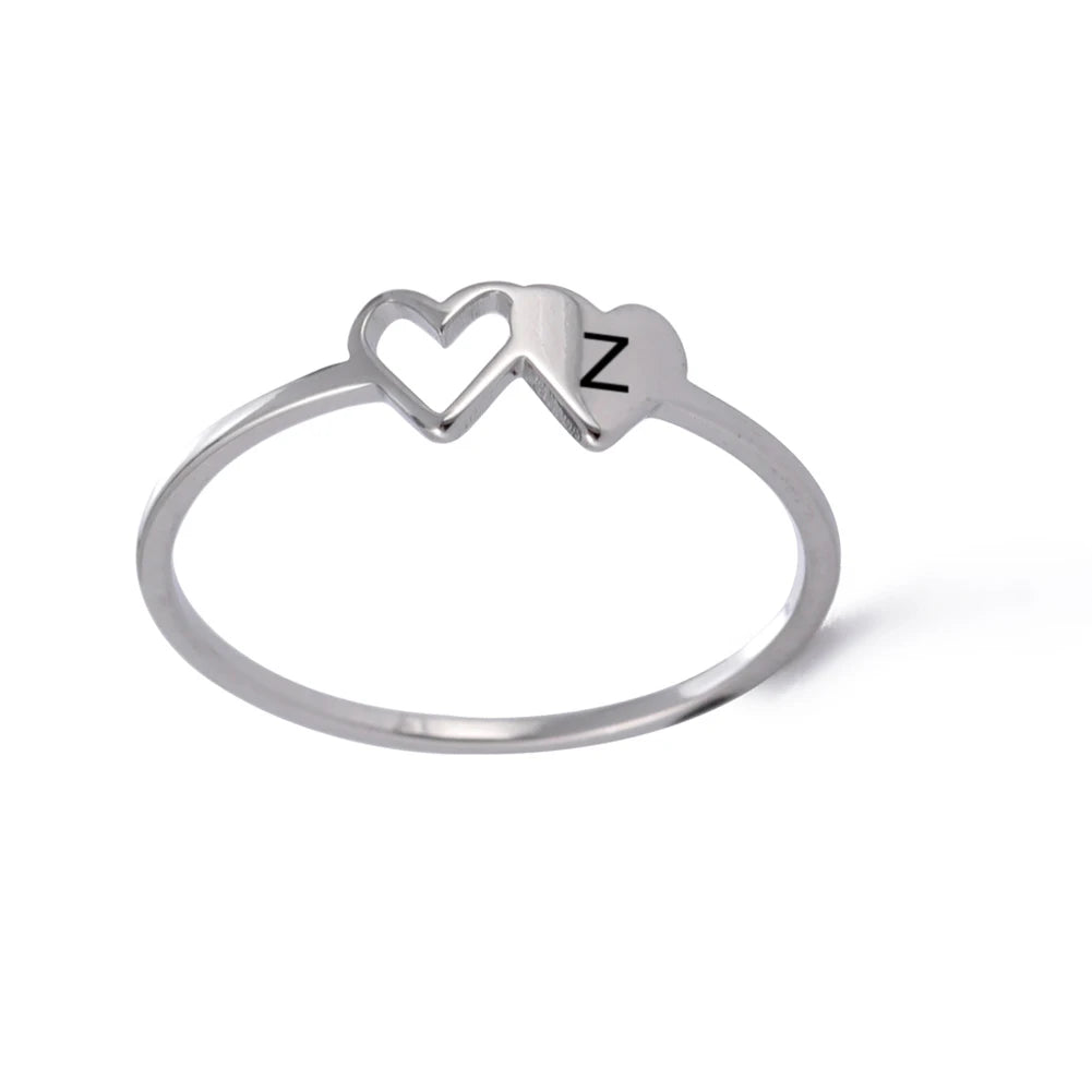 A–Z Initial Letter Double Heart Ring