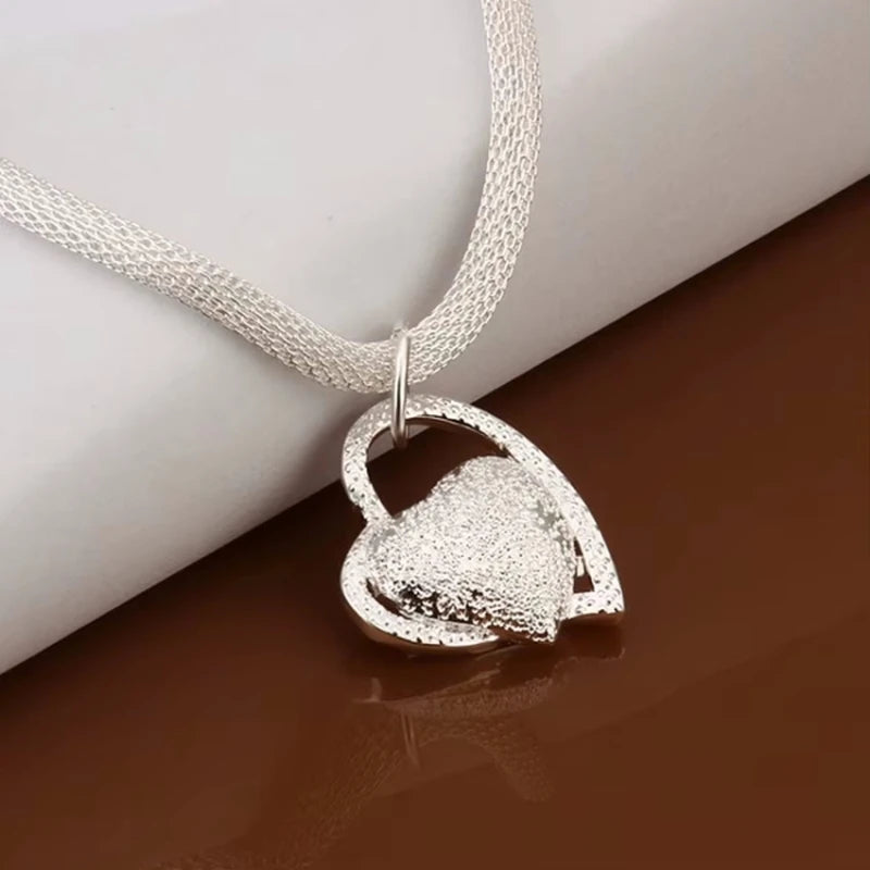Silver Heart Charm Necklace – Elegant 18-Inch Luxury Wedding Jewelry for Women