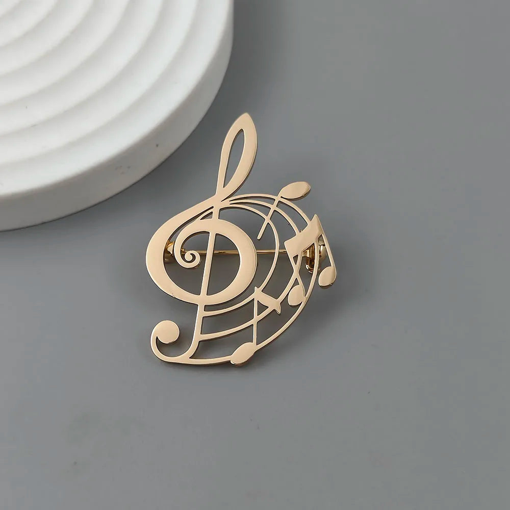 Punk Hollow Music Symbol Brooch – Gold Stainless Steel Accessory