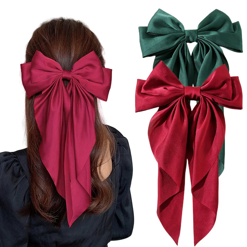 Satin Bow Hair Clips – Big Ribbon Clamp Barrettes for Women And Girls