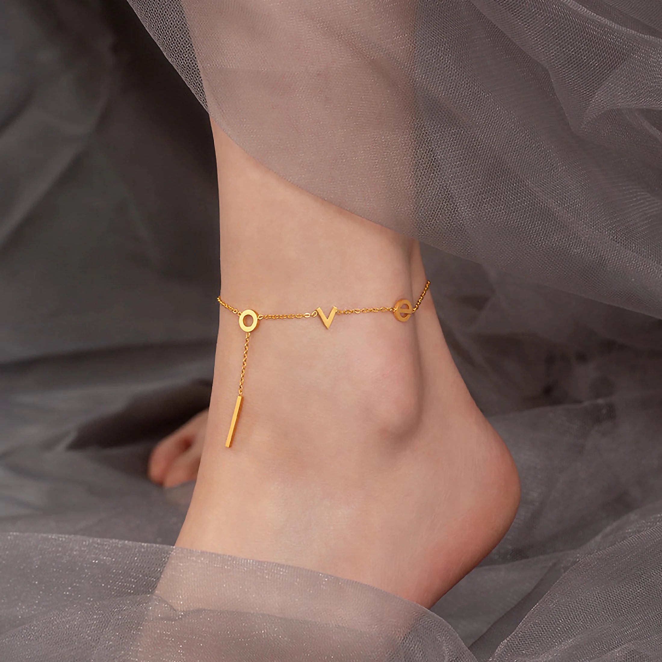 Minimalist Love Letter Anklet – Gold Stainless Steel Jewelry