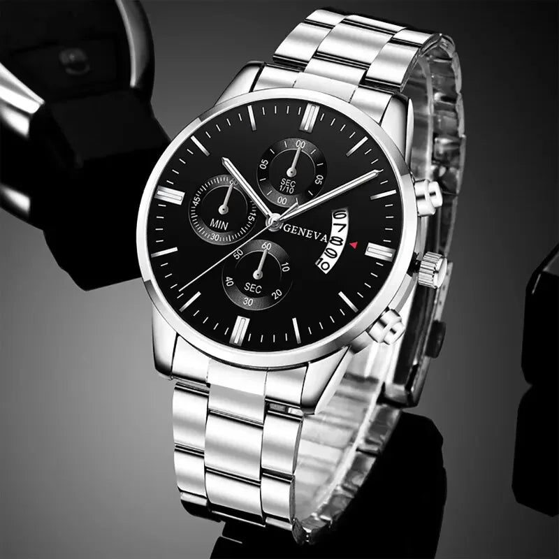 Luxury Men’s Silver Stainless Steel Quartz Watch