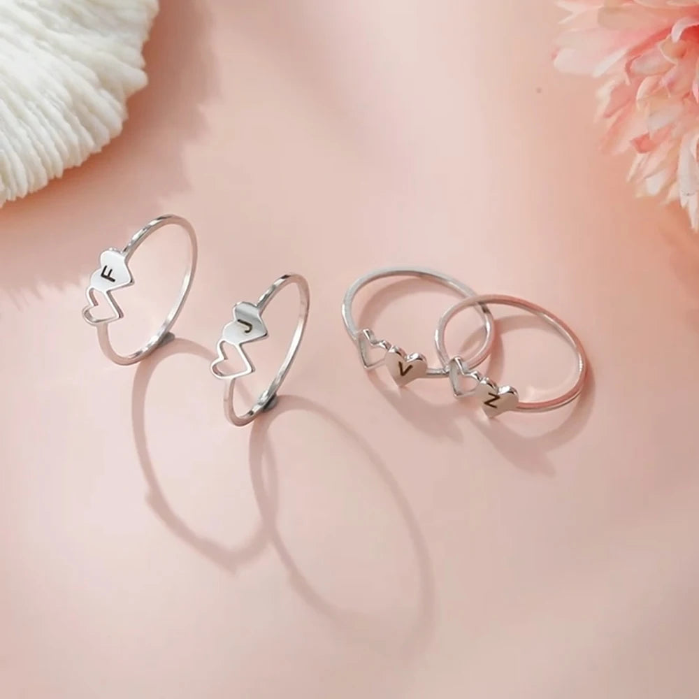 A–Z Initial Letter Double Heart Ring