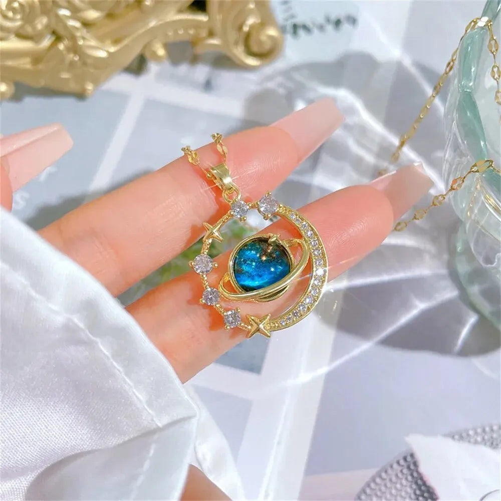 Starry Sky Planet Necklace Star And Moon Stainless Steel Clavicle Chain