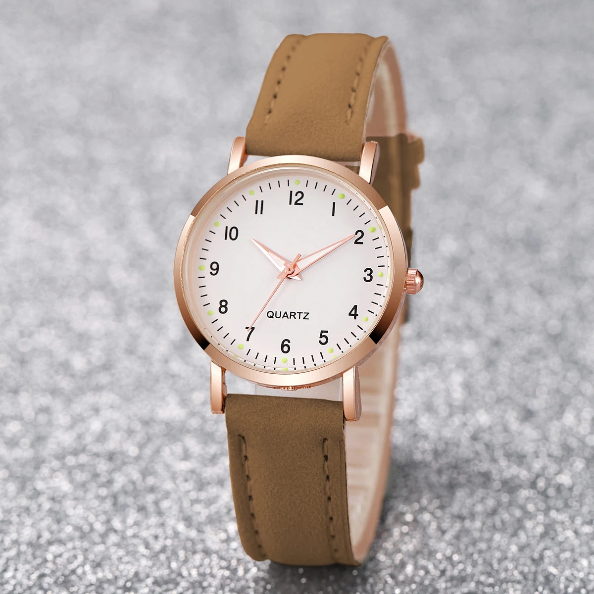 Women’s Fashion Quartz Watch Arabic Dial Leather Strap