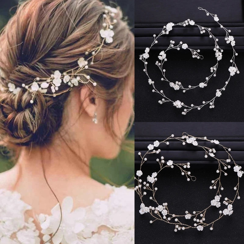 Gold Silver Pearl Floral Hair Band