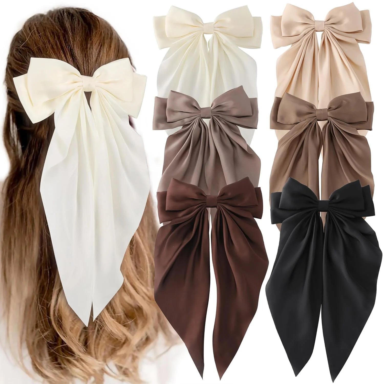 Satin Bow Hair Clips – Big Ribbon Clamp Barrettes for Women And Girls