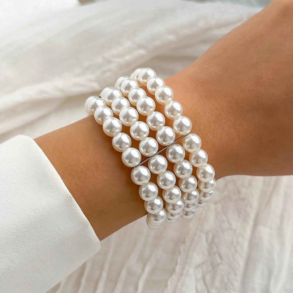 Multi-Layer Imitation Pearl Bracelet – Elegant Wide Fashion Jewelry for Women, Wedding And Party Gift