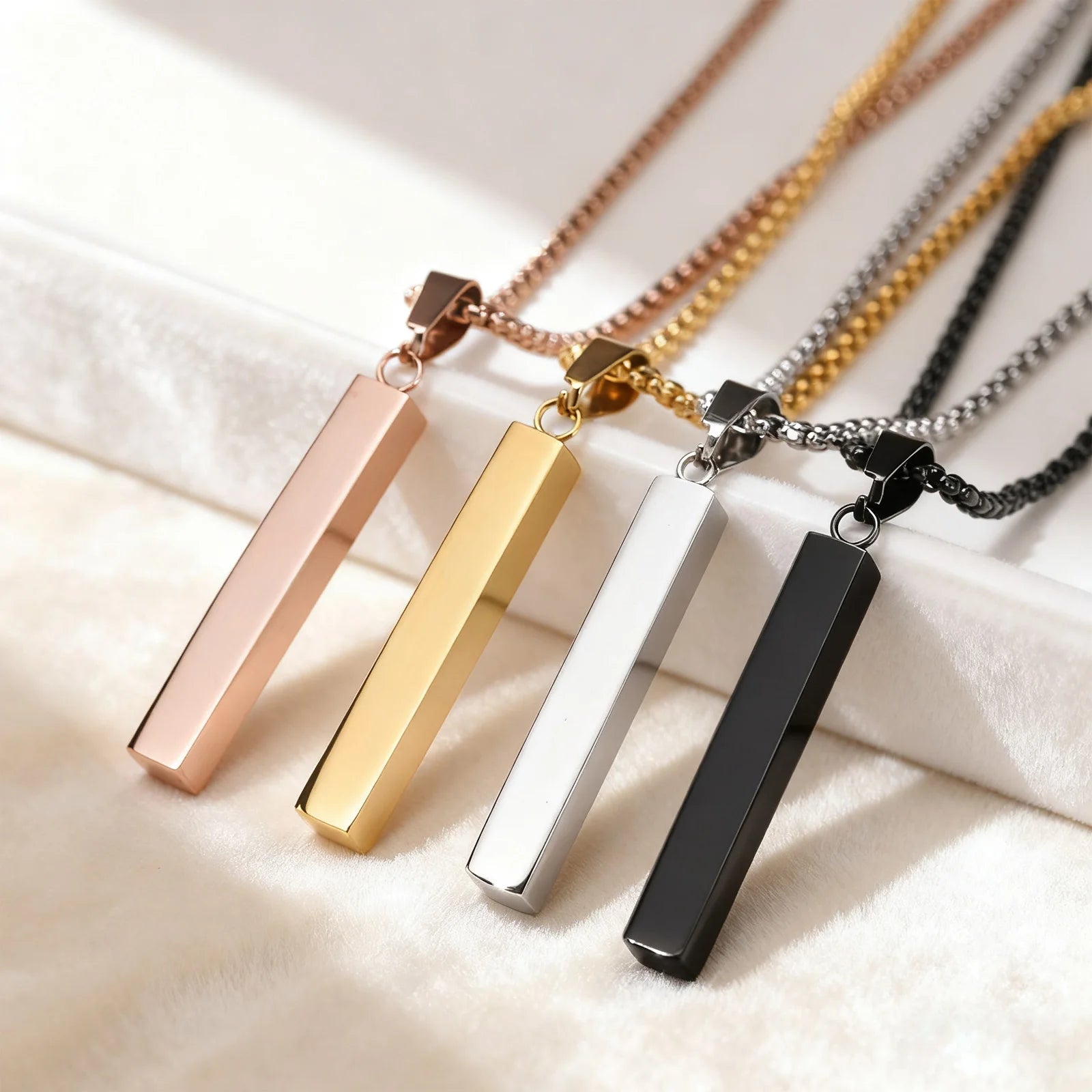 Stainless Steel Vertical Bar Pendant Necklace For Men