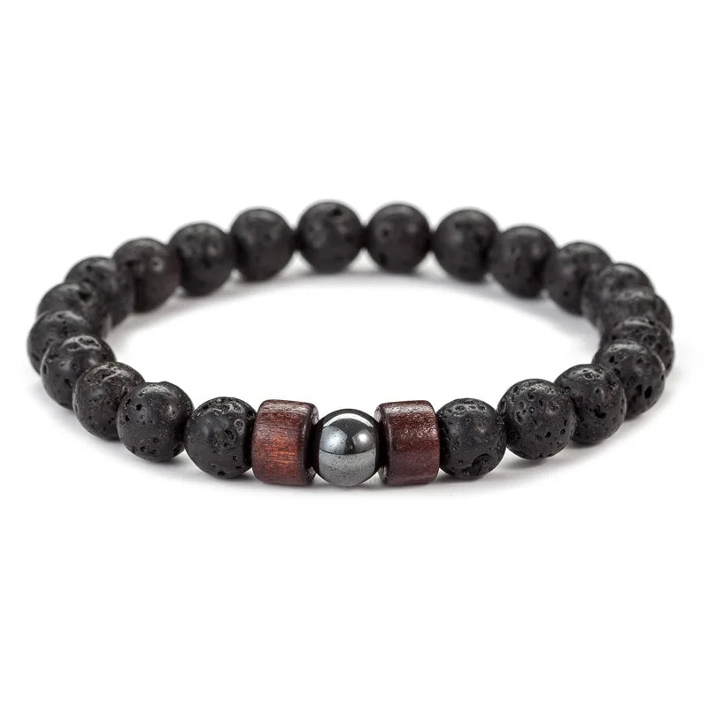 Handmade Lava Stone Wooden Beads Bracelet for Men
