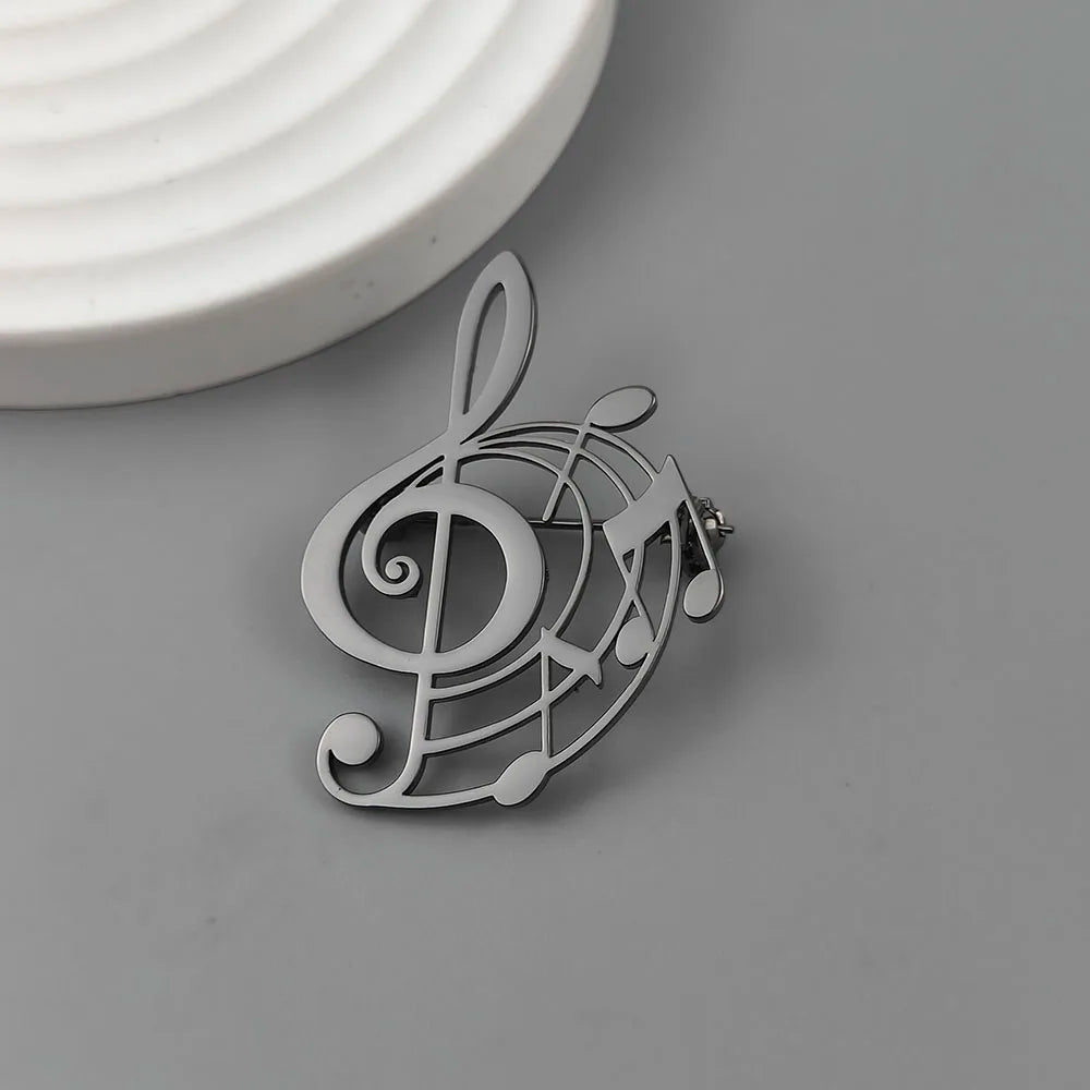 Punk Hollow Music Symbol Brooch – Gold Stainless Steel Accessory