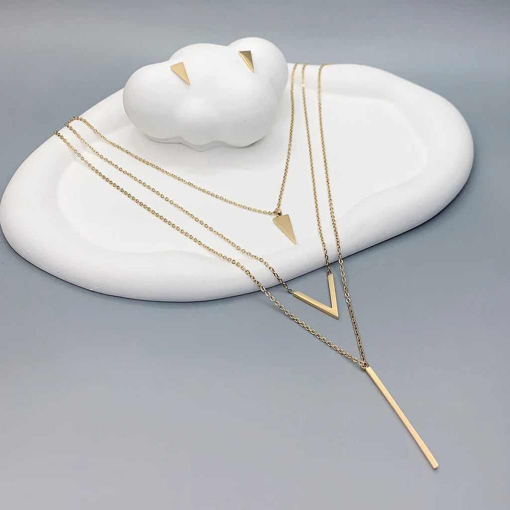 3 Piece Women’s Stainless Steel V Pendant Necklace & Earrings Set