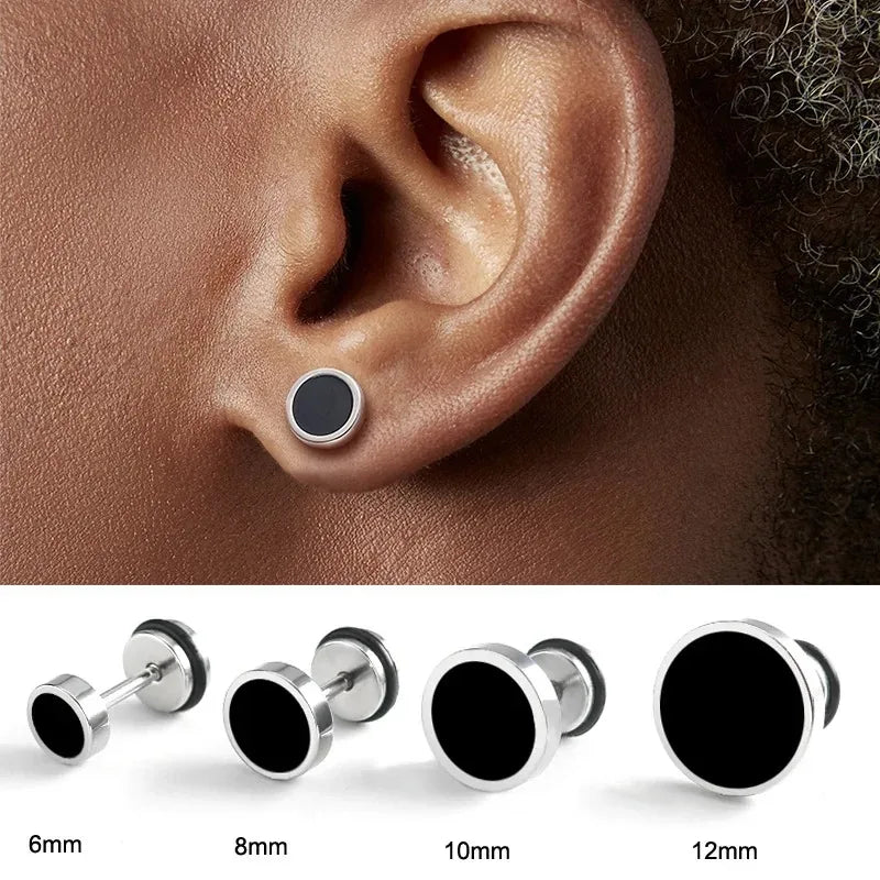 2pcs Black Oil Drip Stud Earrings – Men’s Punk Jewelry