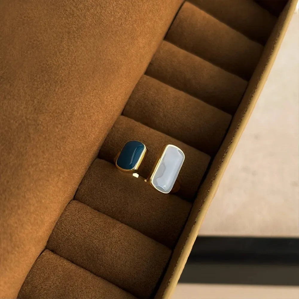 Light Luxury Blue Square Ring for Women