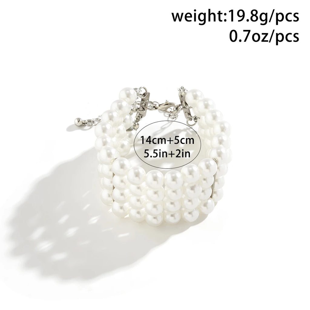 Multi-Layer Imitation Pearl Bracelet – Elegant Wide Fashion Jewelry for Women, Wedding And Party Gift