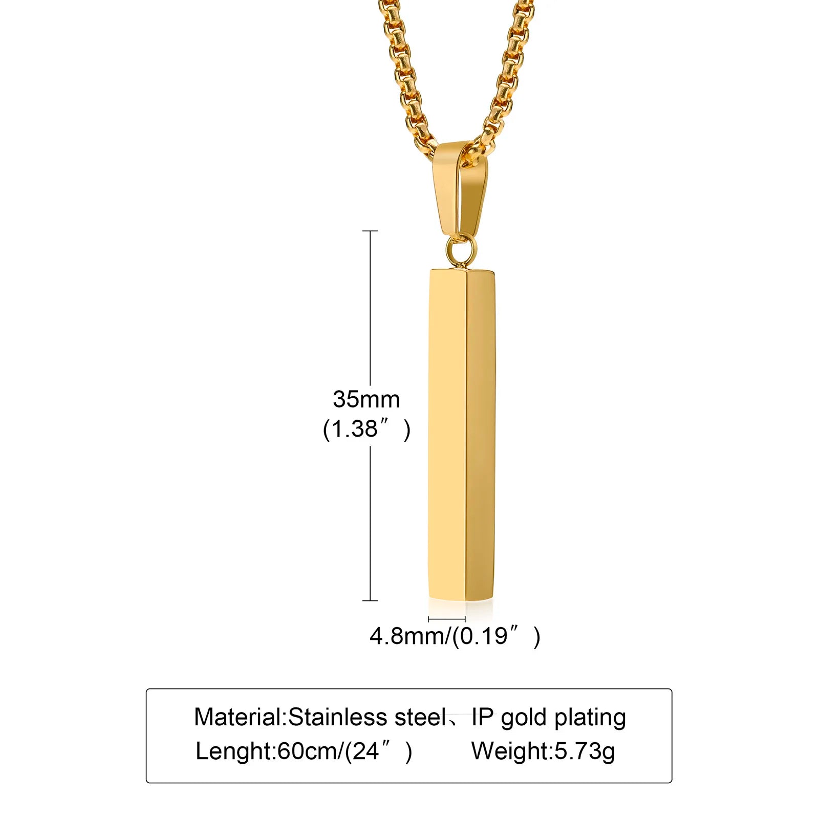 Stainless Steel Vertical Bar Pendant Necklace For Men