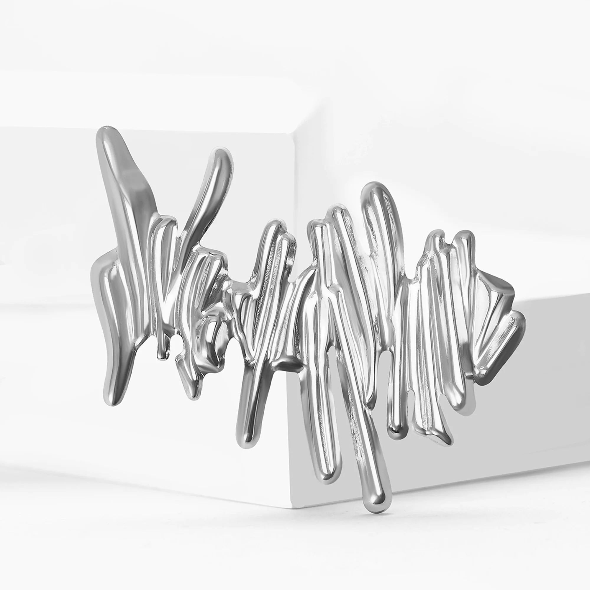 Stainless Steel Irregular Geometric Ring Brooch