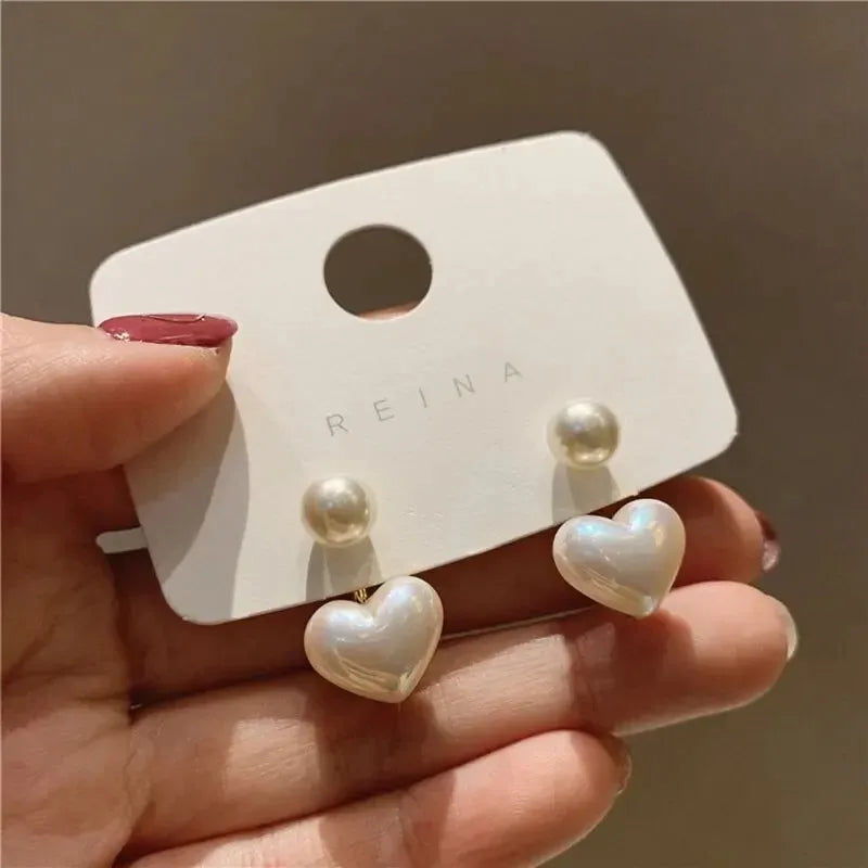 2Pcs Heart-Shaped Imitation Pearl Stud Earrings – Elegant Love Earrings for Women, Part And Wedding