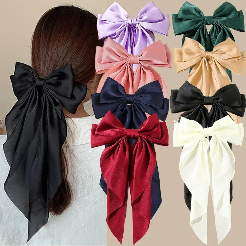 Satin Bow Hair Clips – Big Ribbon Clamp Barrettes for Women And Girls