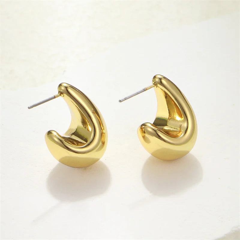 Vintage Chunky Dome Drop Earrings – Gold Plated Stainless Steel Statement Earrings for Women, Wedding
