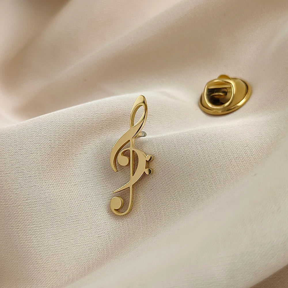 Music Note Stainless Steel Brooch – Lapel Pin for Music Lovers