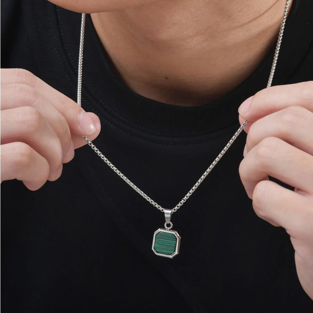 Men’s Hip Hop Stainless Steel Pendant Necklace with Natural Stone