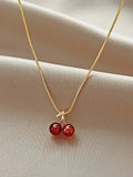 Wine Red Cherry Gold Necklace