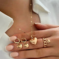 4PCS Women’s Gold Jewelry Set – Heart Necklace, Ring & Hoop Earrings