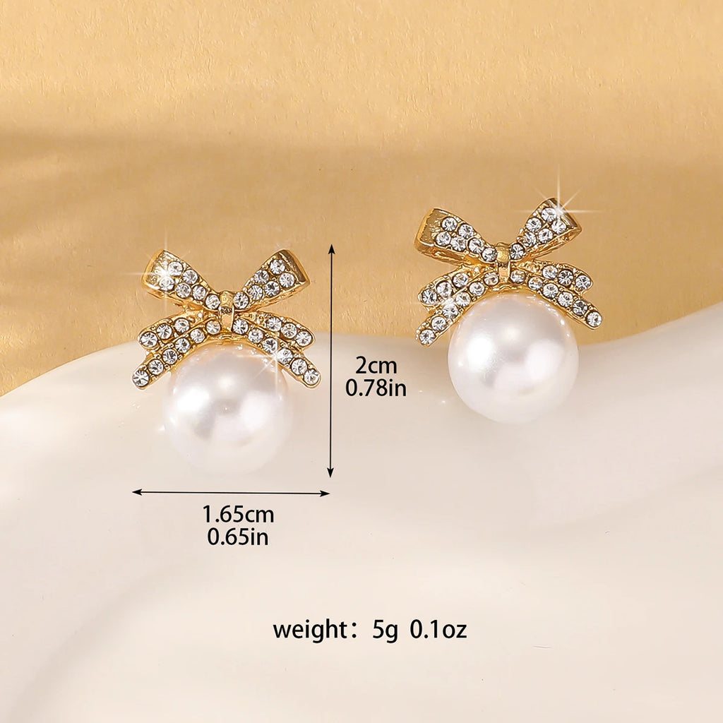 Elegant Bow Pearl Diamond Earrings