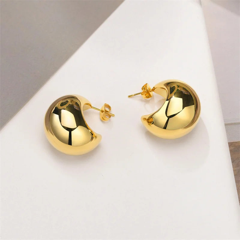 Vintage Chunky Dome Drop Earrings – Gold Plated Stainless Steel Statement Earrings for Women, Wedding