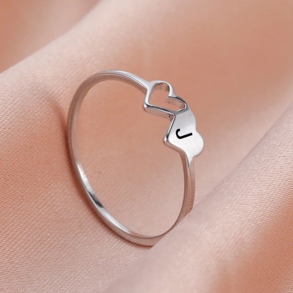 A–Z Initial Letter Double Heart Ring