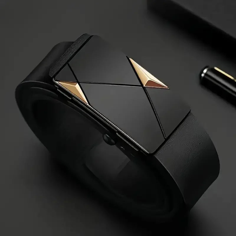 Stylish Men’s PU Leather Belt – Automatic Buckle Fashion Belt for Daily, Work, Party Business