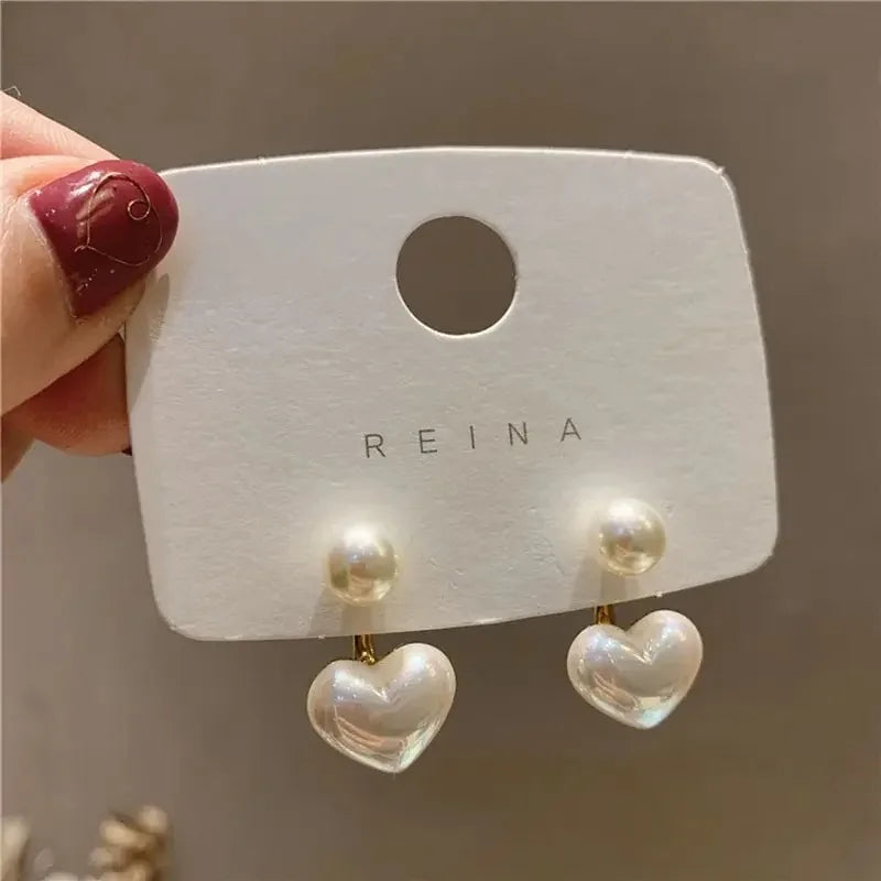 2Pcs Heart-Shaped Imitation Pearl Stud Earrings – Elegant Love Earrings for Women, Part And Wedding