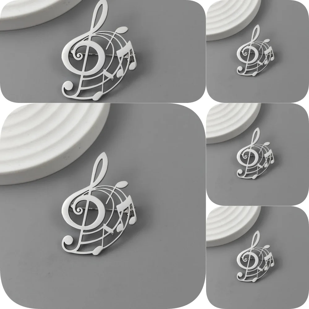 Punk Hollow Music Symbol Brooch – Gold Stainless Steel Accessory
