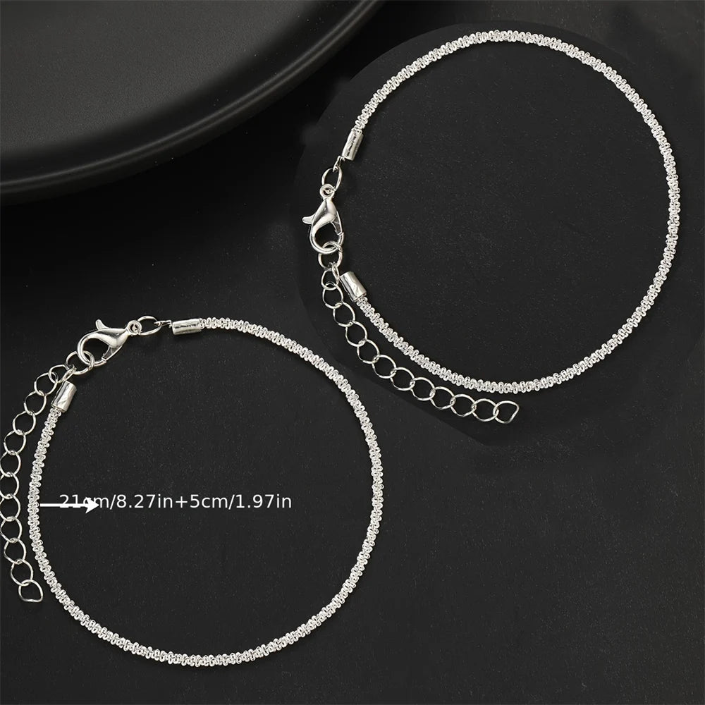 2PCS Silver Anklet Set – Simple Sparkling Ankle for Women