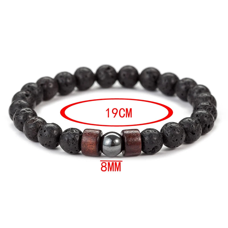 Handmade Lava Stone Wooden Beads Bracelet for Men