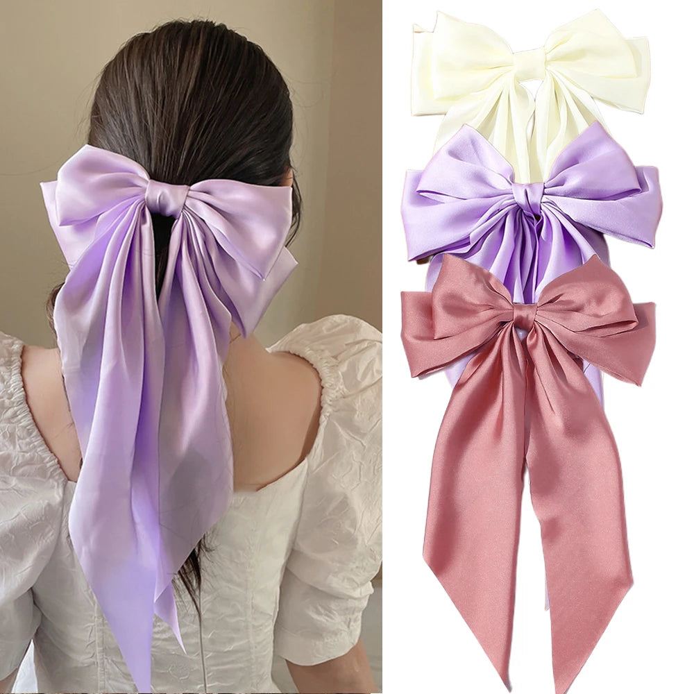 Satin Bow Hair Clips – Big Ribbon Clamp Barrettes for Women And Girls