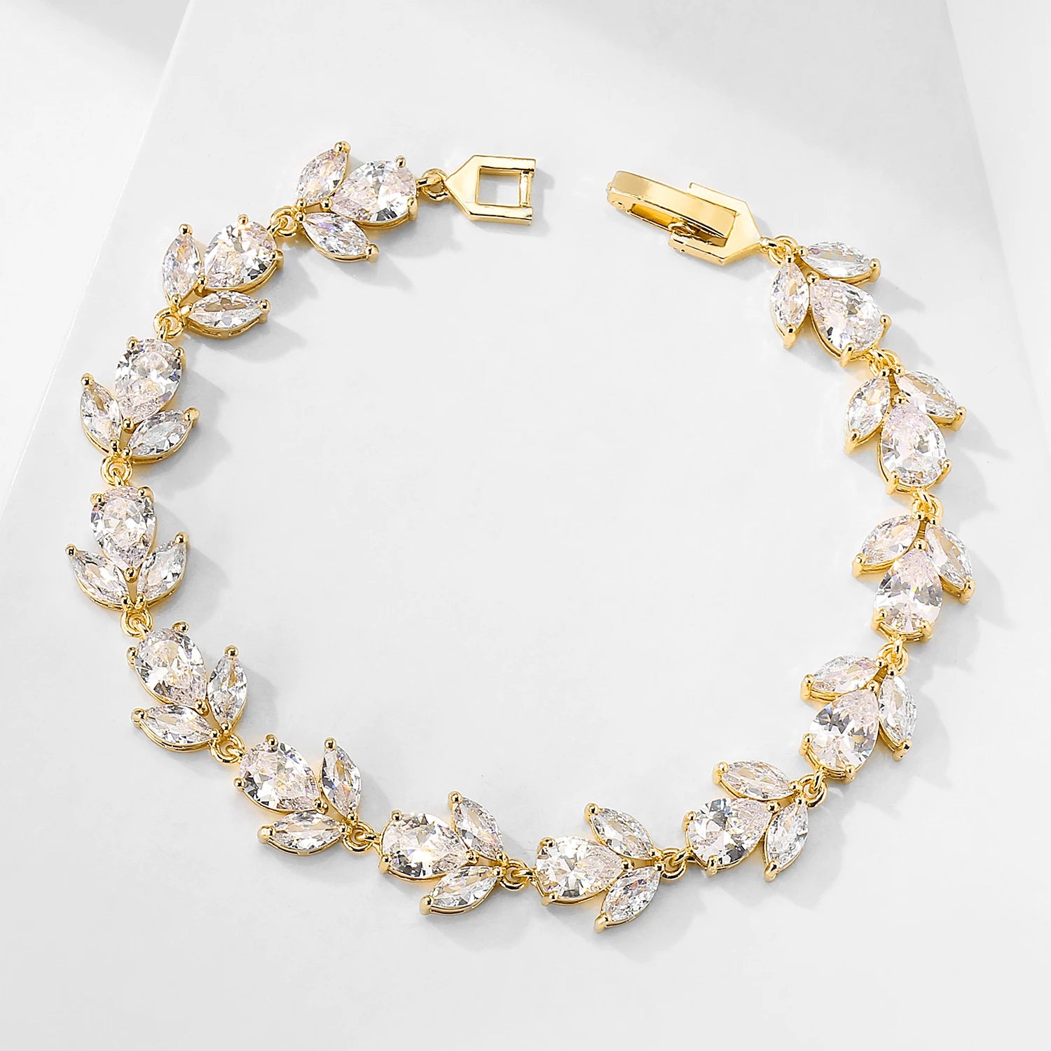 Cubic Zirconia Leaf Charm Bracelet – White Gold Wedding And Party Jewelry for Women