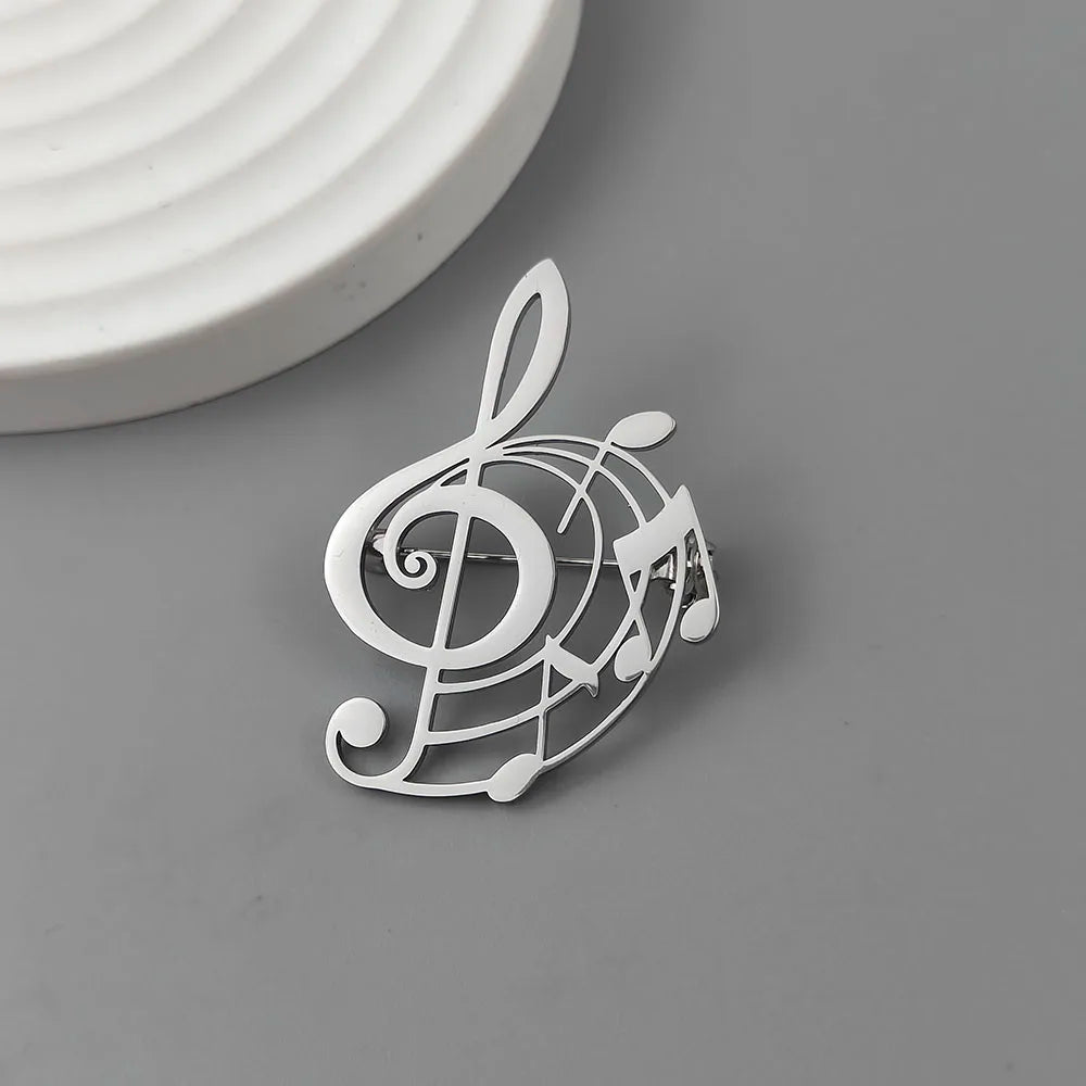 Punk Hollow Music Symbol Brooch – Gold Stainless Steel Accessory