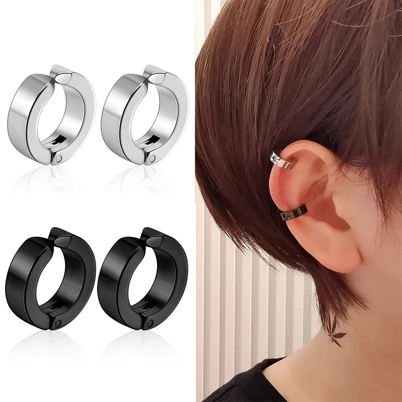2 Pcs Stainless Steel Ear Clip Earrings for Men – No Piercing