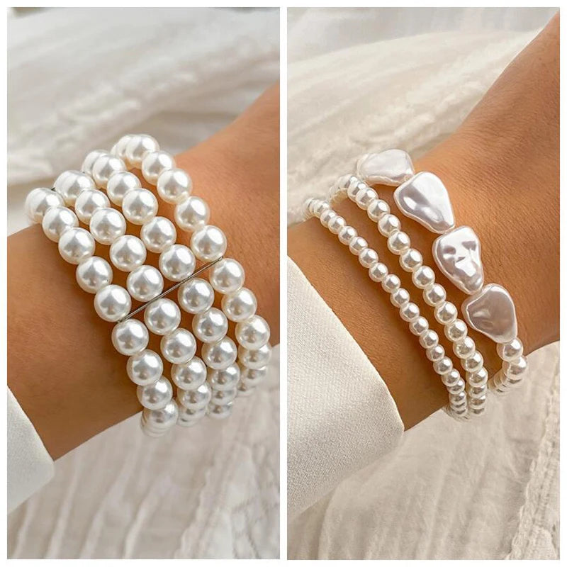 Multi-Layer Imitation Pearl Bracelet – Elegant Wide Fashion Jewelry for Women, Wedding And Party Gift