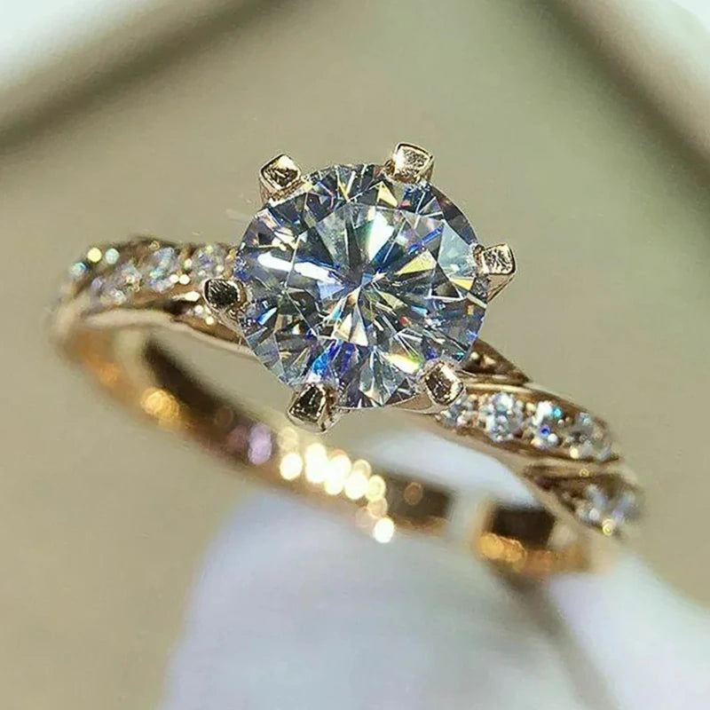 Luxury Gold Cubic Zirconia Engagement Ring