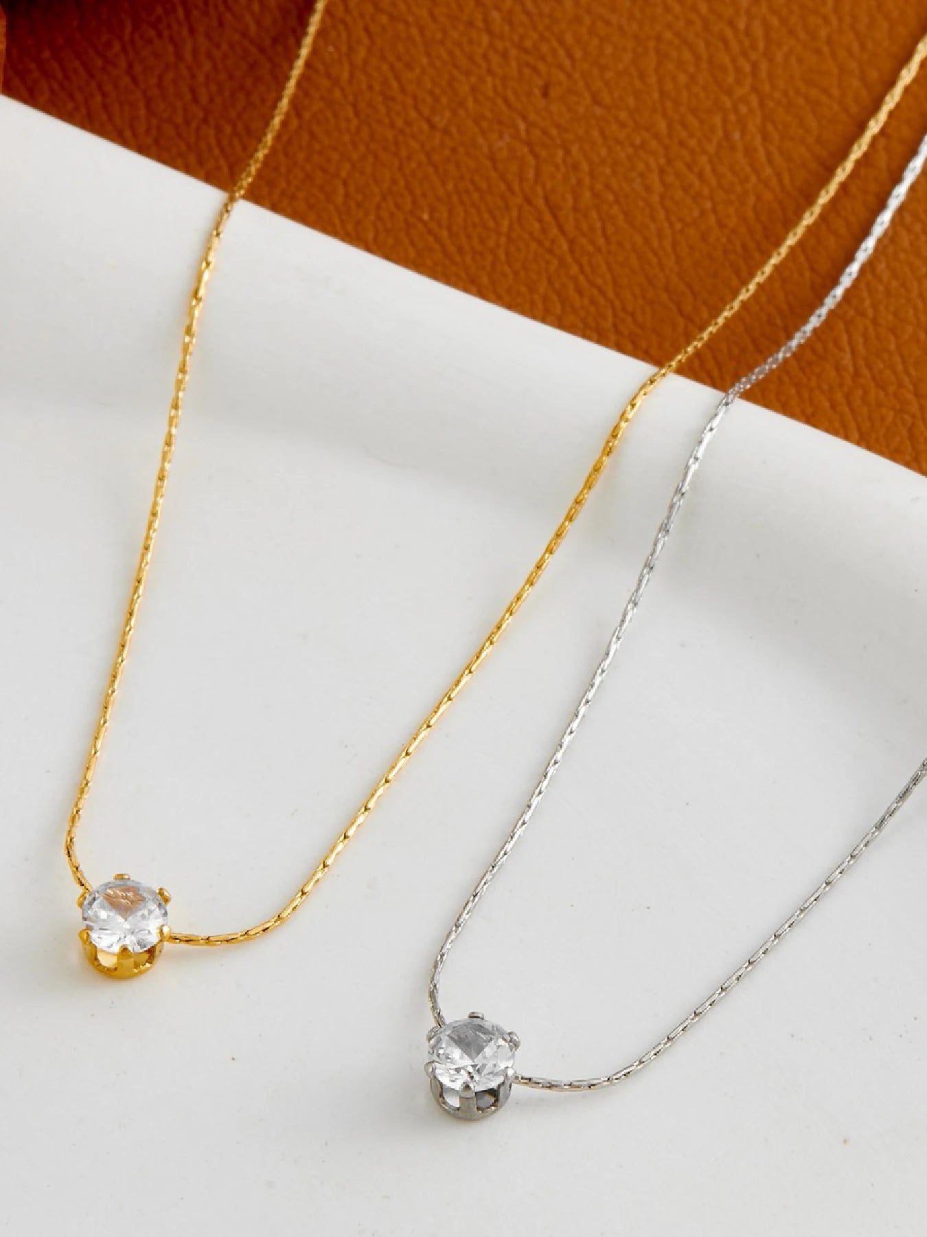 Elegant Gold Diamond Look Pendant Necklace