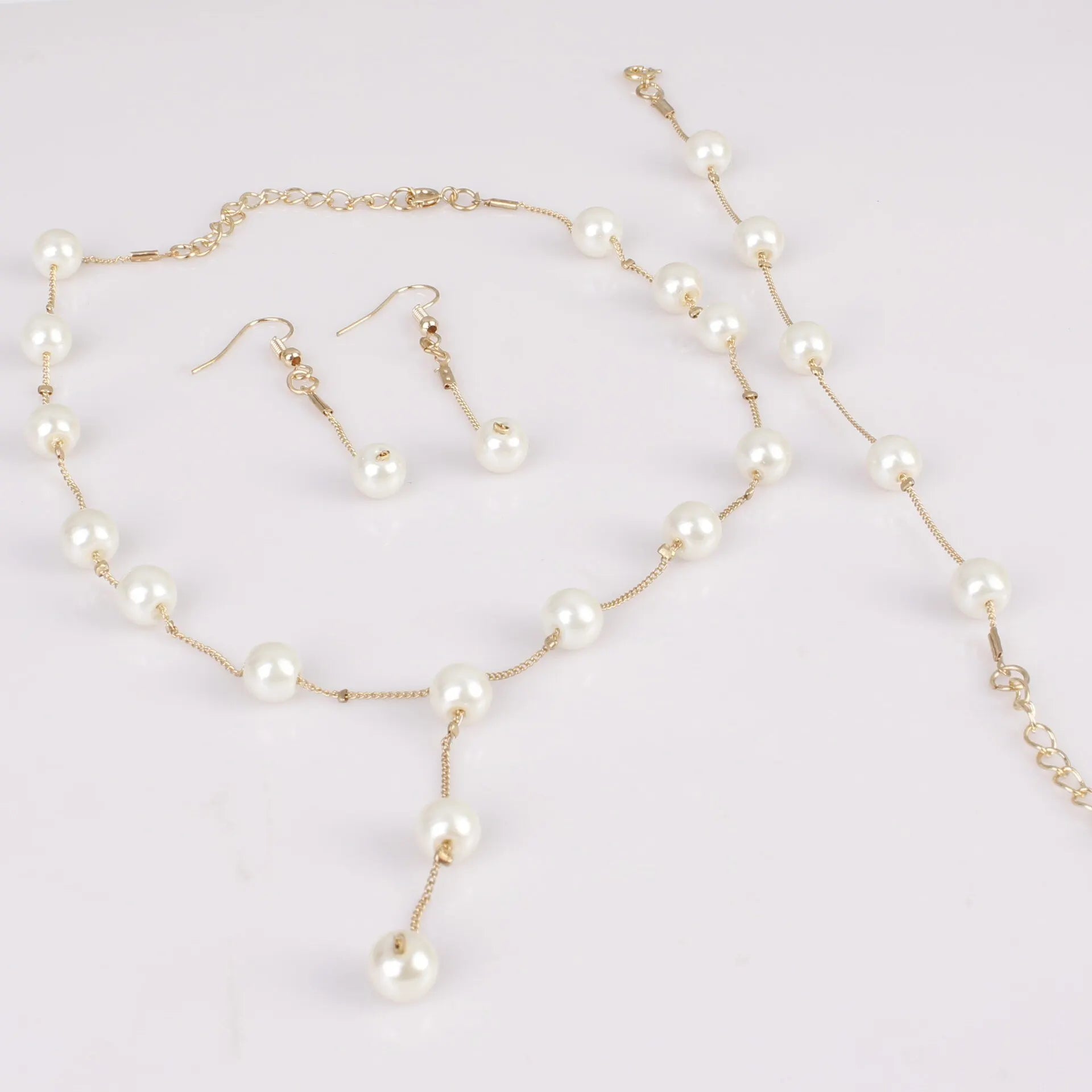 4PCS Gold Imitation Pearl Jewelry Set – Necklace, Earrings & Bracelet