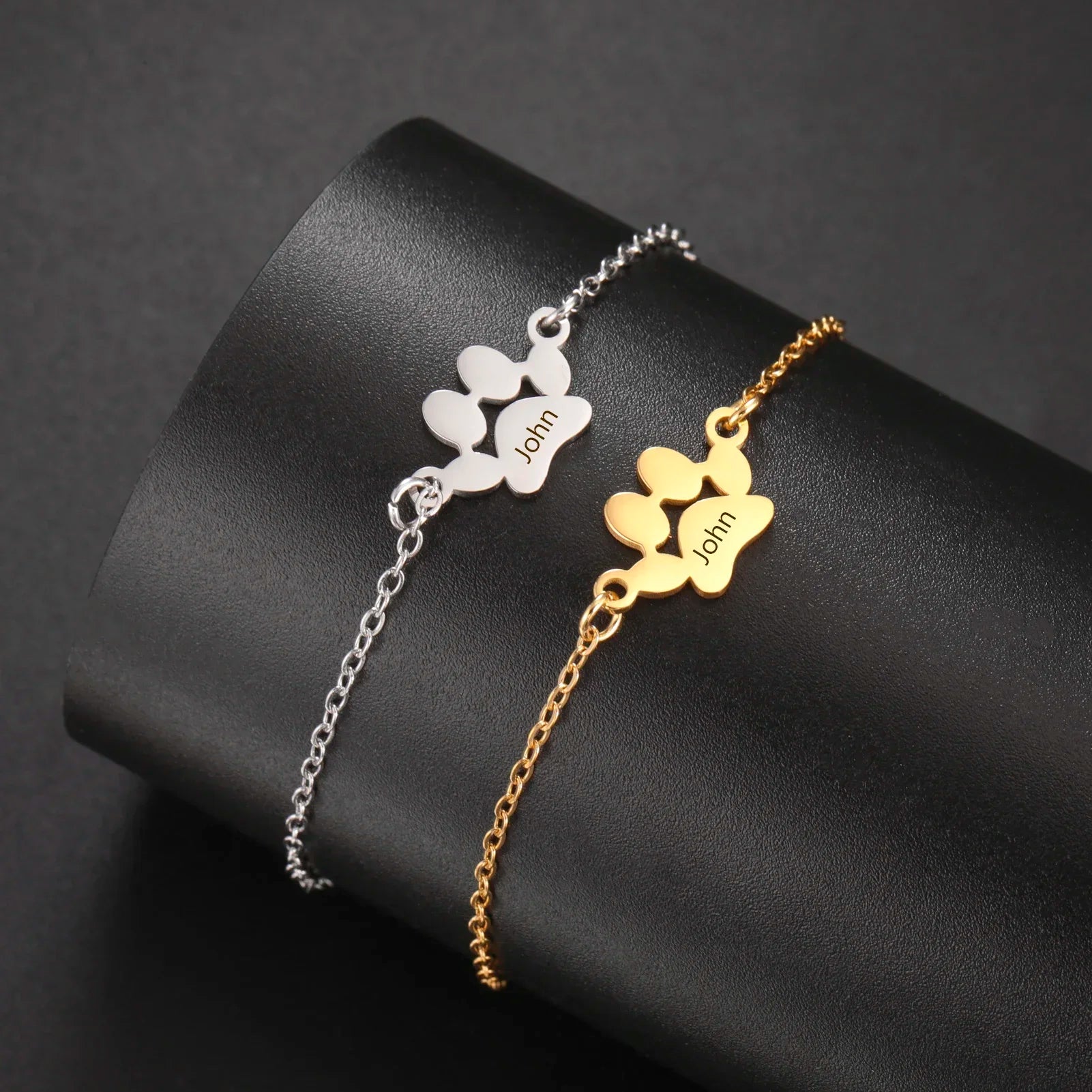Trendy Stainless Steel Paw Bracelet – Custom Name Gift